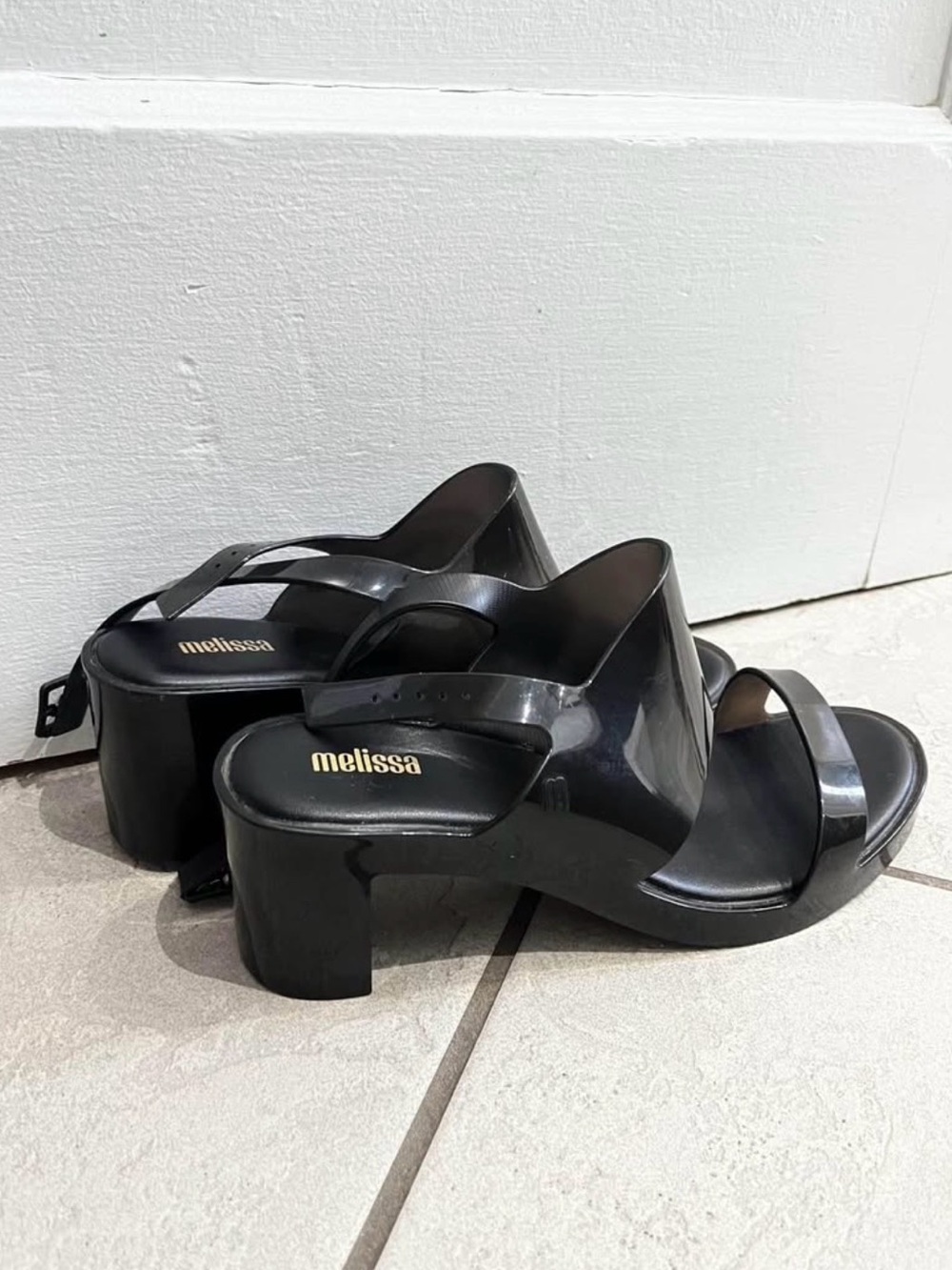 Melissa Black Jelly Chunky Heel Slide Sandals